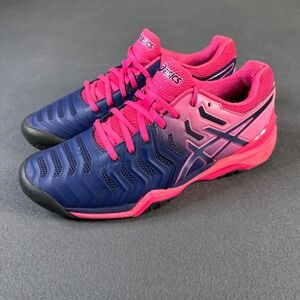 Asics Gel-Resolution 7 Womens Tennis Shoes Navy Blue Pink Ombre size 8/1/2